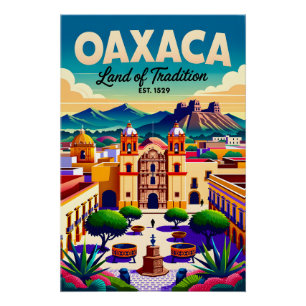 Póster Oaxaca Vintage México Tierra de Tradición Retro