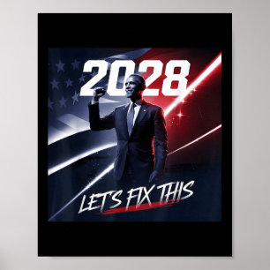 Póster Obama 2028 Viñeta manifestación política patriótic