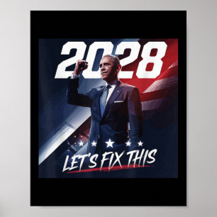 Póster Obama 2028 Viñeta manifestación política patriótic