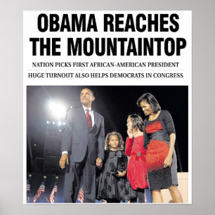 Póster Obama alcanza el poster de la cima de la montaña