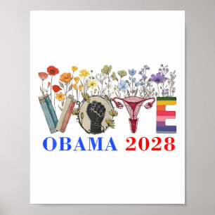 Póster Obama con flores retro 2028
