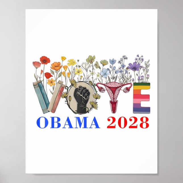 Póster Obama con flores retro 2028 (Frente)