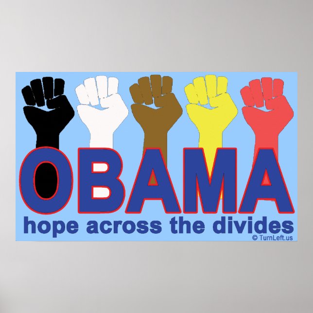PÓSTER OBAMA ESPERANZA A TRAVÉS DE LAS DIVISIONES (Frente)