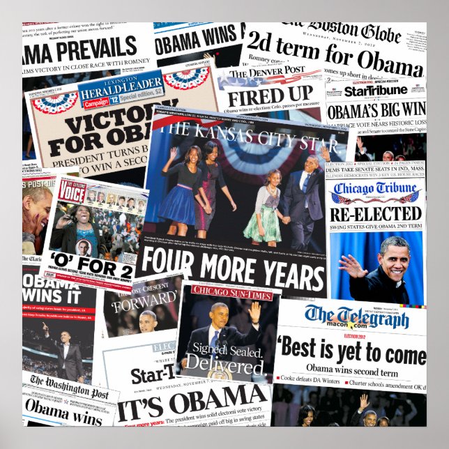 Póster Obama gana grupo de periódicos de portada 2012 (Frente)