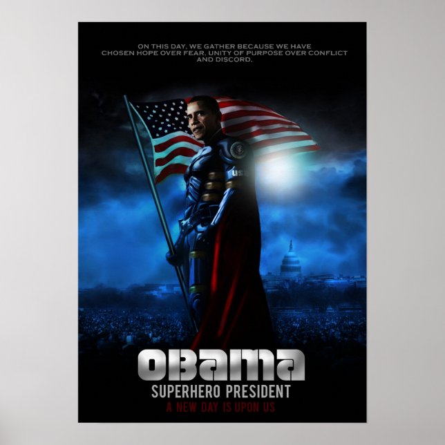 Póster OBAMA POSTER Super Hero Presidente (Frente)
