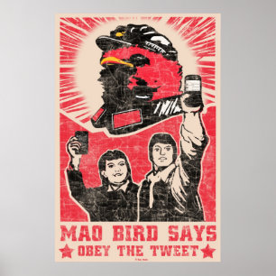 Póster Obedezca el poster rojo del pájaro de Mao del