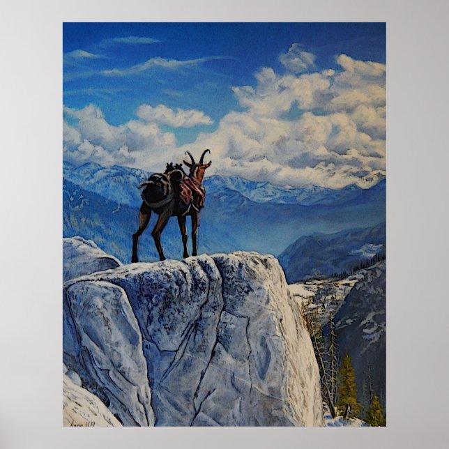 Póster Oberhalsi, empaca cabra en las montañas (Frente)