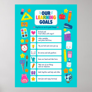 Póster Objetivos de aprendizaje lindos Kawaii