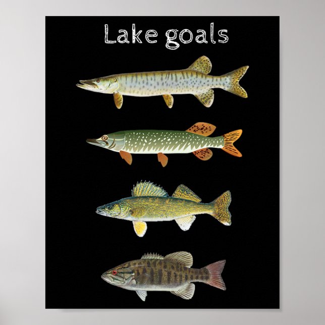 Póster Objetivos de lago Pesca Musky Pike Walleye Boca Pe (Frente)