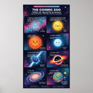 Póster Objetos Espaciales del Zoológico Cósmico Infografí