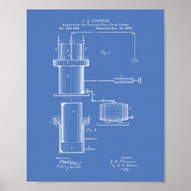Póster Obligar a la cerveza 1879 Patent Art - Blueprint (Frente)