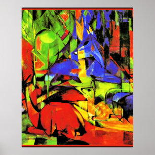 Póster Obra abstracta de Franz Marc, formularios de lucha