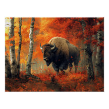 Obra artística de Bison in the Autumn Woods