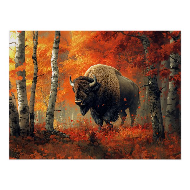 Póster Obra artística de Bison in the Autumn Woods (Anverso)