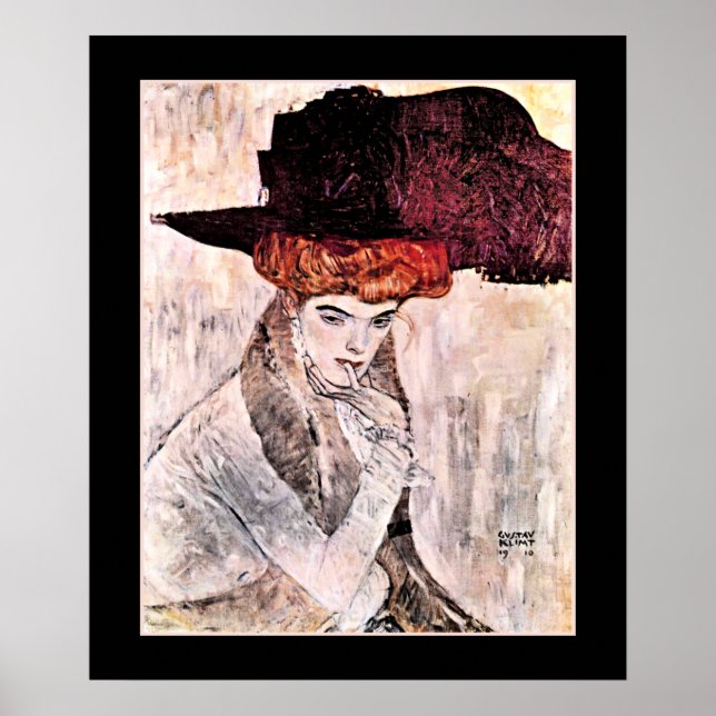 Póster Obra artística de Gustav Klimt, Der Schwarze Hut (Frente)