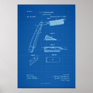 Póster Obra artística de Patente Azul Barber Razor de 188