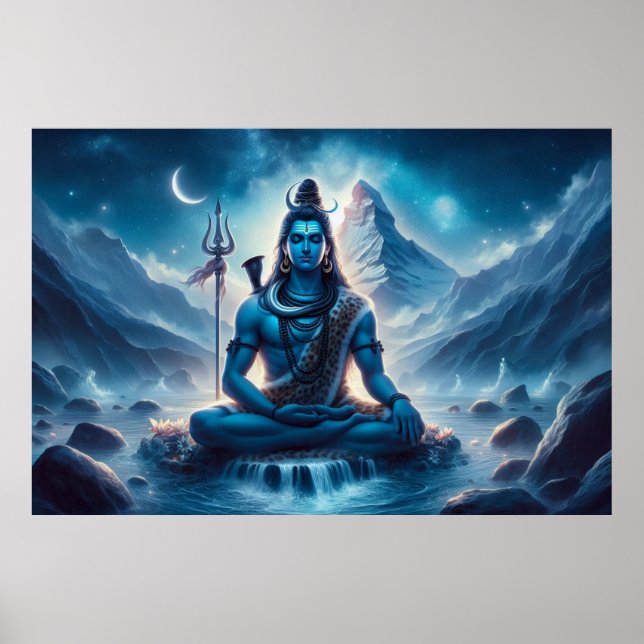 Póster Obra cósmica azul serene Lord Shiva Meditación (Frente)