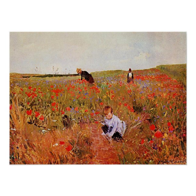 Póster Obra de arte de Mary Cassatt, Poppies rojos, (Anverso)