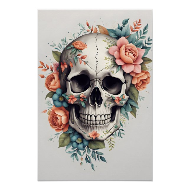 Póster Obra de arte única de Floral Skull (Anverso)