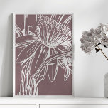 Póster Obra de dibujo de líneas florales botánicas minima<br><div class="desc">Bonito dibujo minimalista moderno de una flor de bonito en ciruela polvorienta</div>