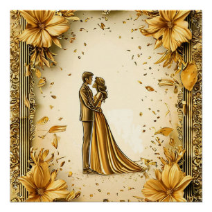 Póster Obra de oro elegante de pareja romántica boda