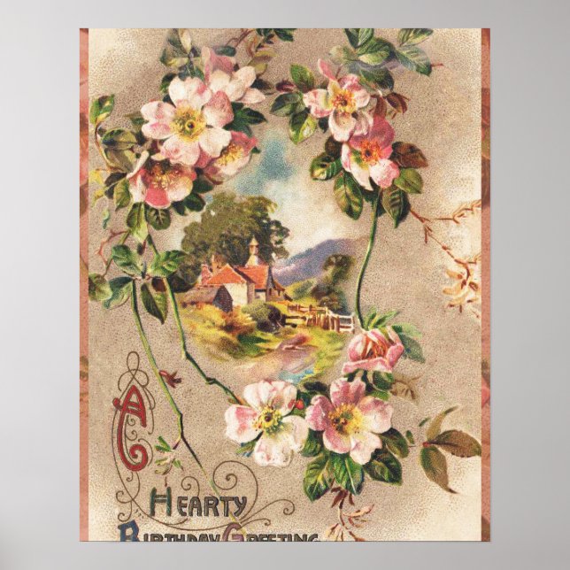 Póster Obra de Vintage Happy Birday Card (Frente)