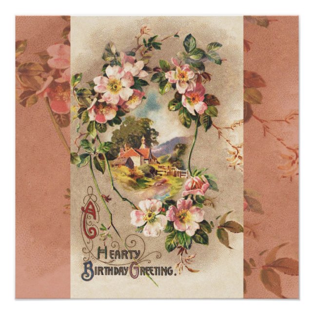 Póster Obra de Vintage Happy Birday Card (Anverso)