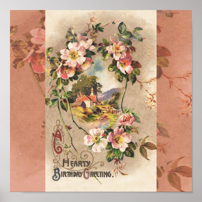 Póster Obra de Vintage Happy Birday Card (Frente)