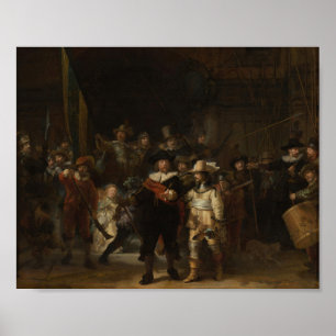 Póster Obra maestra barroca del reloj nocturno Rembrandt