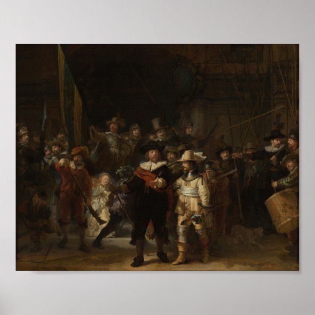 Póster Obra maestra barroca del reloj nocturno Rembrandt (Frente)