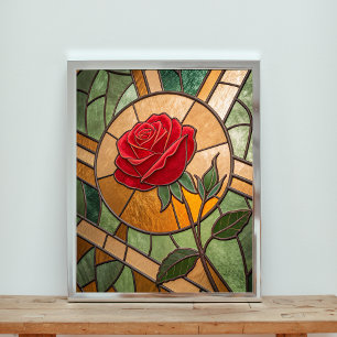 Póster Obra Maestra de Vidrio de Rosa Carmesí Encantada