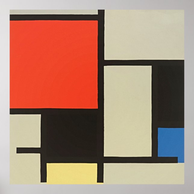 Póster Obra maestra vibrante de Mondrian en rojo, azul y  (Frente)