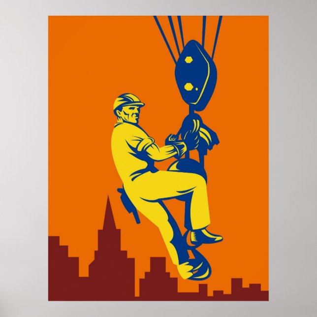 Póster obrero de la construcción con estilo retro gancho (Frente)