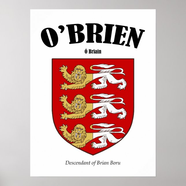 Póster O'Brien Family Crest Traducción y significado (Frente)