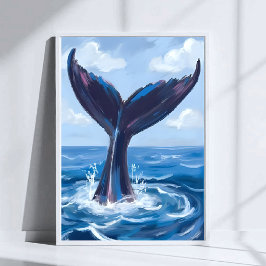 Póster Observación de Ballenas | Acuarela de Océano Azul