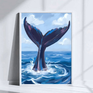Póster Observación de Ballenas   Acuarela de Océano Azul