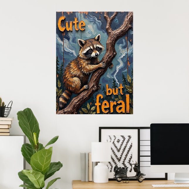 Póster Observador de Woodland: Raccoon en una limbo (Oficina en casa)