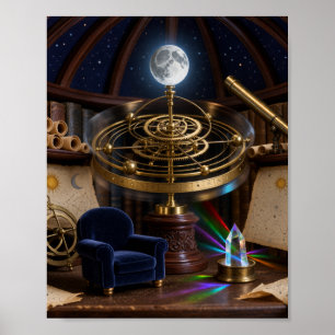 Póster Observatorio del astrólogo iluminado por estrellas