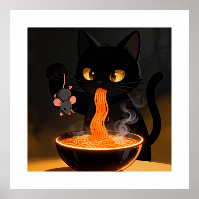 Póster Obsidian Cat & Daring Mouse – Midnight Ramen Feast (Frente)