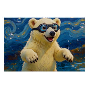 Póster Obtuve Burbujas - Cachorro de Oso Polar En Agua