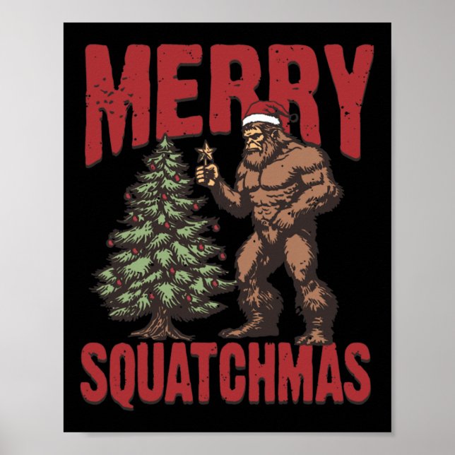 Póster Occidente retro Merry Squatchmas Funny Bigfoot San (Frente)