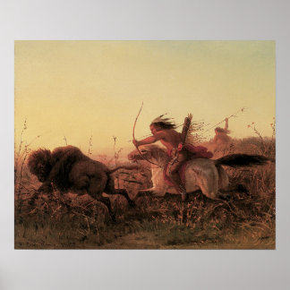 Póster Occidente vintage, caza india de búfalos por Charl