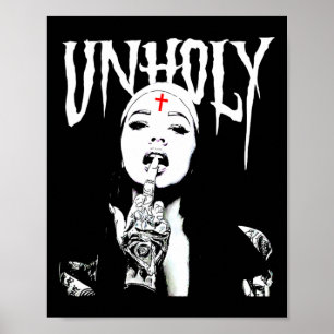 Póster Occult Gothic Oscuro Satanic Nun Tattoos Nun Unsan