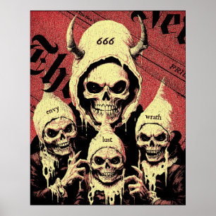 Póster Occult Horror Skeletons Devil Sins