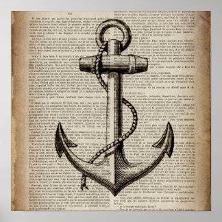 Póster ocean beach  sailor vintage nautical anchor