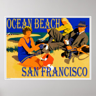 Póster Ocean Beach San Francisco, California Retro Beach