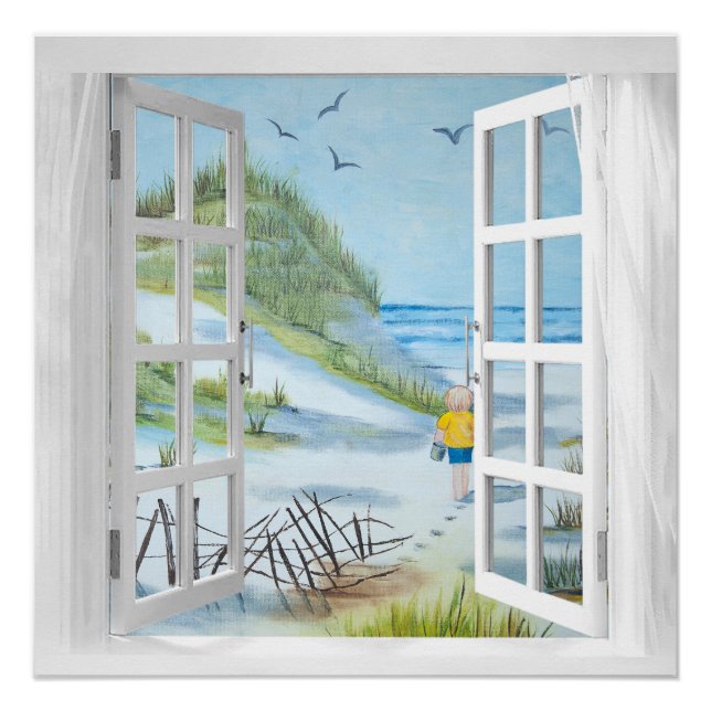 Póster Ocean Beach Window Watercolor (Anverso)