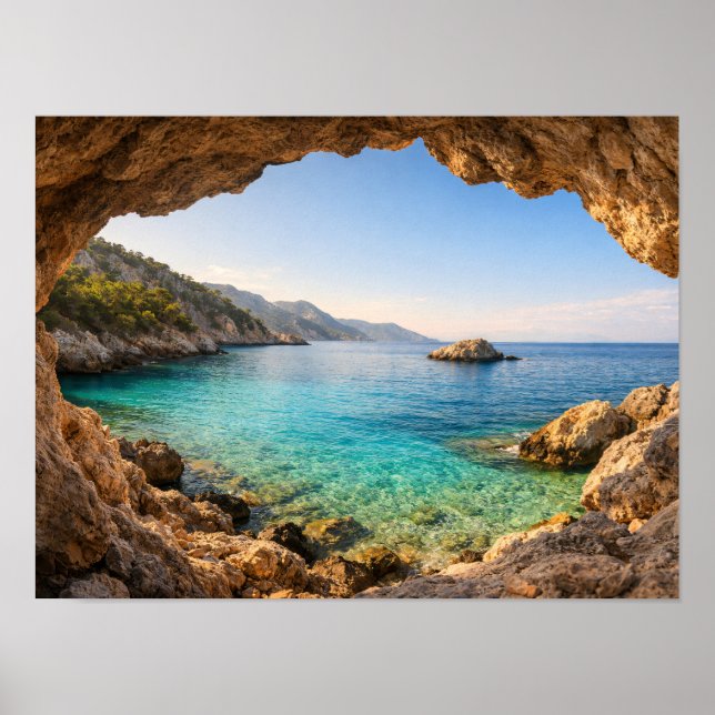 Póster Ocean Cave View Mediterranean Poster - Turquoise (Frente)