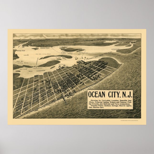 Póster Ocean City, NJ Panoramic Map - 1903 (Frente)