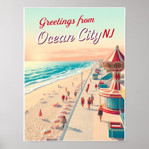 Póster Ocean City, Nueva Jersey – Vistas del paseo maríti